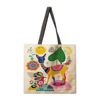 Nordijska ročno poslikano natisnjeni tote vrečko perilo tkanine, priložnostne tote vrečko zložljive nakupovalno vrečko za večkratno uporabo plaže vrečko damo torba