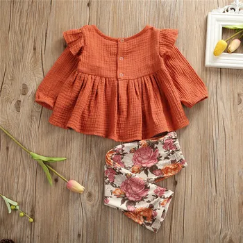 1-4Years Moda Pomlad Otroci Baby Dekleta z Dolgimi Rokavi Bombaž Perilo Vrhovi T-Shirt Cvetlični Hlače, Dokolenke Priložnostne Obleke Oblačila