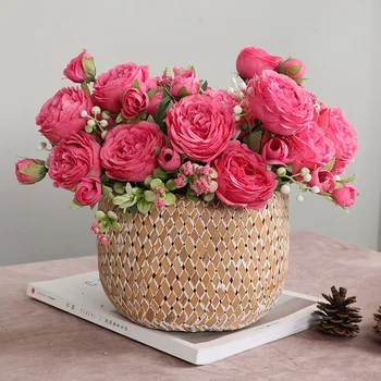 Umetne Svile Cvetja Lepa Rose Peony Majhen Bel Šopek Vaze za notranje Stranke Zimske Poroka Dekoracija Diy Cvet steno