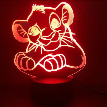 Disney Levji Kralj Simba Akril 3d Led Nočna Lučka Lučka za Childrne Cartoon Živali Nočna za Otroke Spalnica Dekor Darila