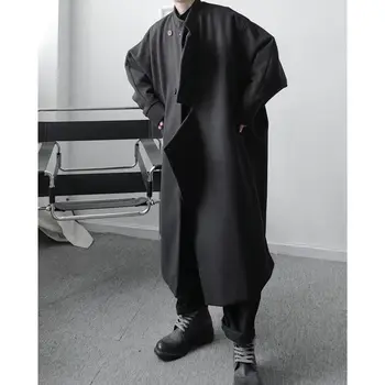 IEFB modno oblikovanje asimetrične moške volnene plašč svoboden oversize črne debele dolge obleke za moške jesensko zimski plašč 9Y4638