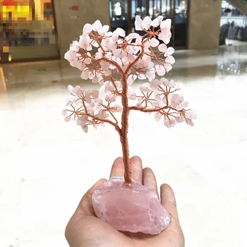 Kristalno naravnih rose quartz gemMoney Drevo Feng Shui Bogastvo Doma Dekor Miniaturne Figurice Stranka Darilo Kristalno Drevo Denarja