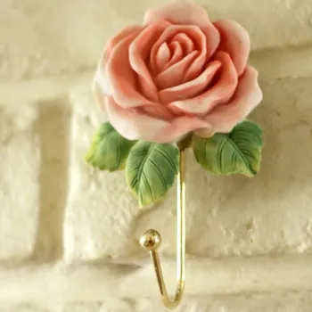 Stene Lepljivo obešalnik kljuke Nameščen Obešalnik Rose Cvet Smole za Plašč, Klobuk Haljo Brisačo Uporaben Obešalnik okraski