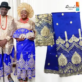 Royal Modra Sequined George Čipke Tkanine Z Neto Bluzo 2019 Novo Nigerija Sequins Svile George Vezalke Poročno Obleko Tkanine Materiala