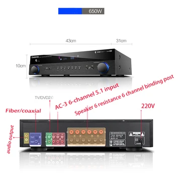 500W/650W 5.1 channel 220V CF5 HIFI Karaoke Bluetooth 4.0 ojačevalnik, ki je doma visoko moč poklicne vročina digitalni ojačevalnik zvoka