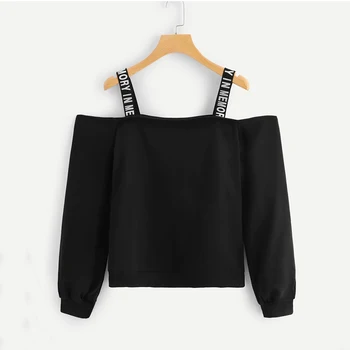 Off ramenski sweatshirts Moda za Ženske Long Sleeve Majica Pismo Tiskanja Puloverju Vrhovi črno Bluzo hoodies Novo dresowa damska