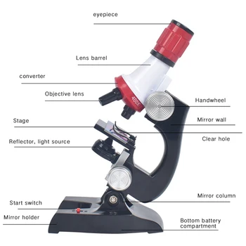 100X-400X-1200X Lab Rafinirano Mikroskopom Komplet Lab LED Doma, Šole, Izobraževalne Igrače Darilo Rafinirano Biološki Mikroskop Za Otroke Otrok