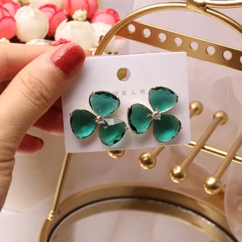 Južna Koreja novo modno oblikovanje nakita iz bakra vdelan cirkon kristalno steklo cvet stud uhani ženski beach party uhani