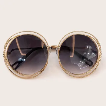 Nov Slog Okrogla Sončna Očala Ženske Luksuzne Blagovne Znamke Oblikovalec Veliki Kovinski Okvir Sončna Očala Ženski Odtenki 2019 Moda Prostem Očala
