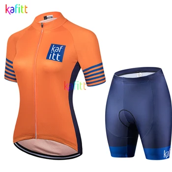 2021 Kafitt Žensk Oranžna Kratek Sleeve Kolesarjenje Jersey Določa MTB Kolo Oblačila Ropa Ciclismo Cestna Kolesarska Majica 2 Kos Poletje