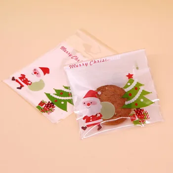 100 kozarcev/veliko Pregledno Piškoti Mošnje 10x10+3cm Vrste Santa Claus Vzorec Samolepilne Vrečke Za Božič Dan je Darilo Candy Bag
