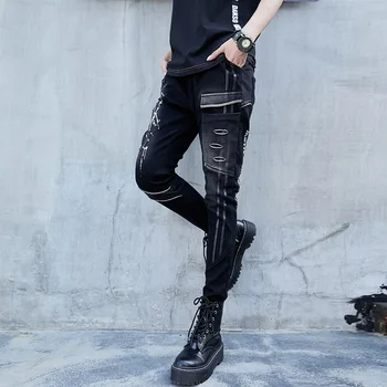 Max LuLu Luksuzni Korejski Oblikovalec Ženske Punk Harem Hlače, Womens Natisnjeni Črno Kavbojke Luknje Push Up Pantolon Ženskega Jeansa Hlače
