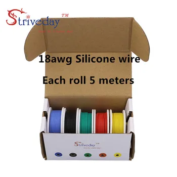 18AWG 25mx Prilagodljiv Silikonski Kabel Žice 5 barvni Mix polje 1 okvir 2 paket Posodah Baker vpredena žica Električne Žice DIY