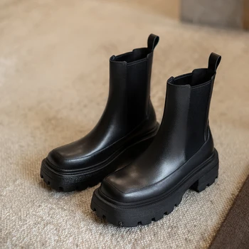 Pozimi Pravega Usnja Chelsea Debelo dno škornji Ženske Škornji Udobno kakovosti mehki Čevlji blagovne Znamke Oblikovalec Ročno 2020