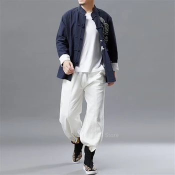 Kitajski Hanfu Bluza, Jakna Tradicionalna Kitajska Oblačila za Moške, Emboridery Zmaj Perilo Kungfu Rokavi Top Tang Novo Leto Oblačila