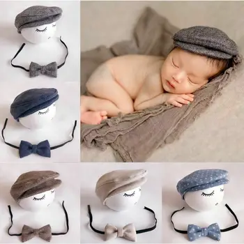 2019 Nov Modni trgovina s klobuki baby polno leto Malčke Baby Boy Novorojenčka Berets Klobuk + Lok kravato Kostum Fotografijo Fotografija Prop