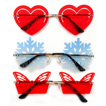 Moda Rimless Srce Sončna Očala Ženske Luksuzni Edinstveno Snežinka Sončna Očala Za Ženski Trend Brez Okvirjev Metulj Ženska Očala