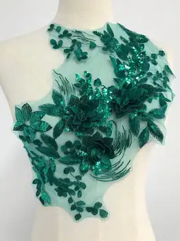 Temno Zelena Aplicirano Tiste Vezenine 3D Cvet Čipke Aplicirano Trim Obleko Tkanine DIY Material za Poroke Čipke