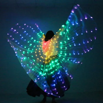 Ples trebuh LED Krila sveti Krilo Kostum Mavrične Barve Stopnji Uspešnosti Rekviziti LED Ples Krila S Palico