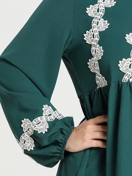 2020 Dolg Rokav Maxi Dolgo Obleko Appliques Visoko Pasu Nabrano Celotno Dolžino Obleke Vestidos Stranka Haljo Muslimanskih Abayas za Ženske