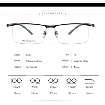 Titanove Zlitine Poslovni Moške Optična Očala Okvirji ,TR90 Templjev Pol Okvir Brezvijačno Kovinski Recept Kratkovidnost Eyeglass Okvir