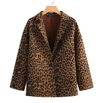 ZANZEA Jeseni Mode Leopard Tiskane Plasti Žensk River Jopiči Dolg Rokav Outwears Ženski Gumb Površniki Plus Velikost Tunika