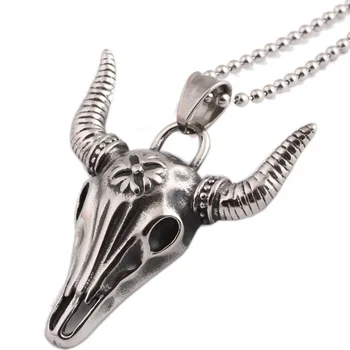 Lobanja bika glavo ogrlice mens iz nerjavečega jekla Steampunk Gothic ogrlico, obesek izjavo nakit za vrat moški dodatki