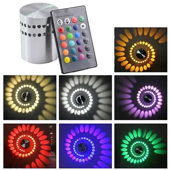 2 Kos 3W Barvna RGB Stenske Svetilke Površine Namestitev LED Luči Svetilka Razsvetljave Spirala Luknjo & Sončnično Steno