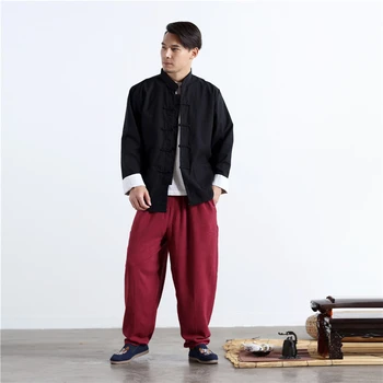 2020 Novo Mens Tradicionalna Kitajska Obleka Kung Fu Wu Tang Obleko Obleko Poletje Dolg Rokav Perilo Dihanje Bluzo Vrh za Moške