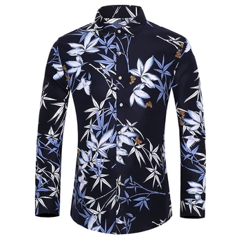 Veliko stilov moških dolgo sleeved plus velikost 7XL majica fashion rose rastlin cvet tiskano majico Havajih, prosti čas, počitnice moška oblačila