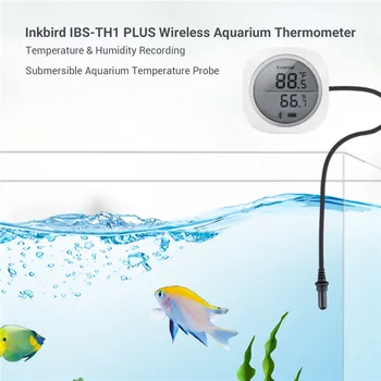 Inkbird IBS-TH1 Plus Brezžična tehnologija Bluetooth Termometer & Higrometer z Akvarij Sonda za Večkratno Uporabo za Akvarij Slano Vodo, Bazen