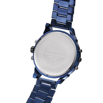 Cagarny nov modni trend 7414 dve čas za športne moške vojaške quartz moška watch klasična modra nerjavečega jekla trak Relogio