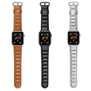 Najnovejši Pravega Usnja Bambusa Slog Watch Pasu Trak Za Apple Gledati Serije 4 3 2 1 iWatch Watchbands Zapestje Trakov 38-40-42-44 mm