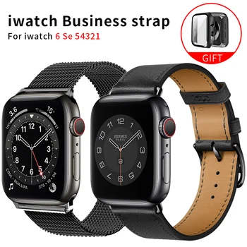 Poslovni Trak za Apple Watch Band Serije 6 1 2 3 4 5 usnjeni trak+primeru za Iwatch 5 4 Trak 38 mm 40 mm 42mm 44 zapestnica